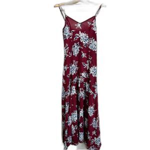Y2K Abercrombie & Fitch Maroon Floral Maxi Dress Spaghetti Strap - Women XS